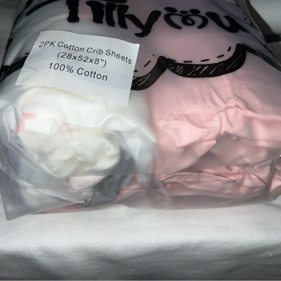 TILLYOU 1 Pink 1 white/pink Fitted Crib Sheets 28inx52in x 8in 100% Cotton, New - Picture 14 of 16